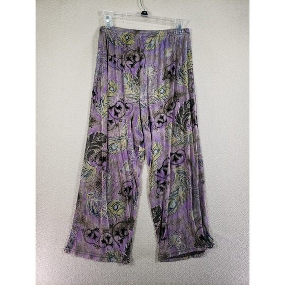 A Touch of Class Pants Women L/XL Multicolor Pleated Wide Leg Floral Slinky - Picture 6 of 9